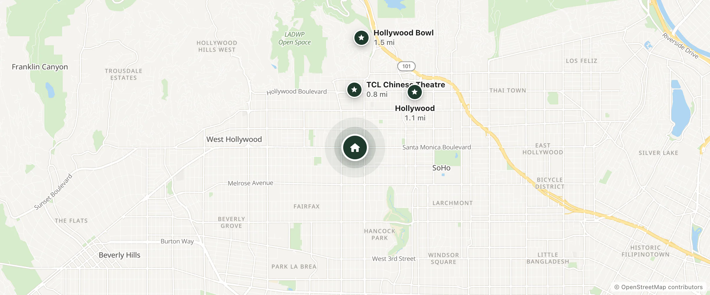 Map of Level Los Angeles - Hollywood and nearby TCL Chinese Theatre, Hollywood and Hollywood Bowl