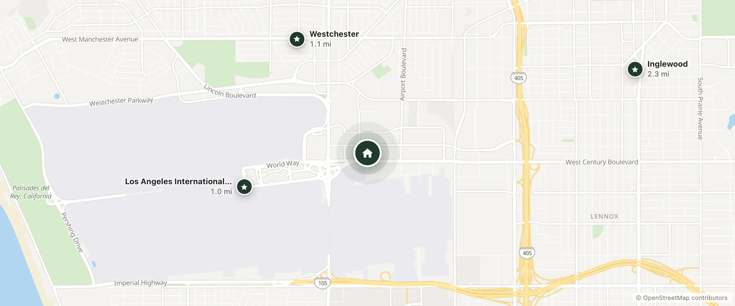 Map of Sheraton Gateway Los Angeles and nearby Los Angeles International Airport, Westchester and Inglewood