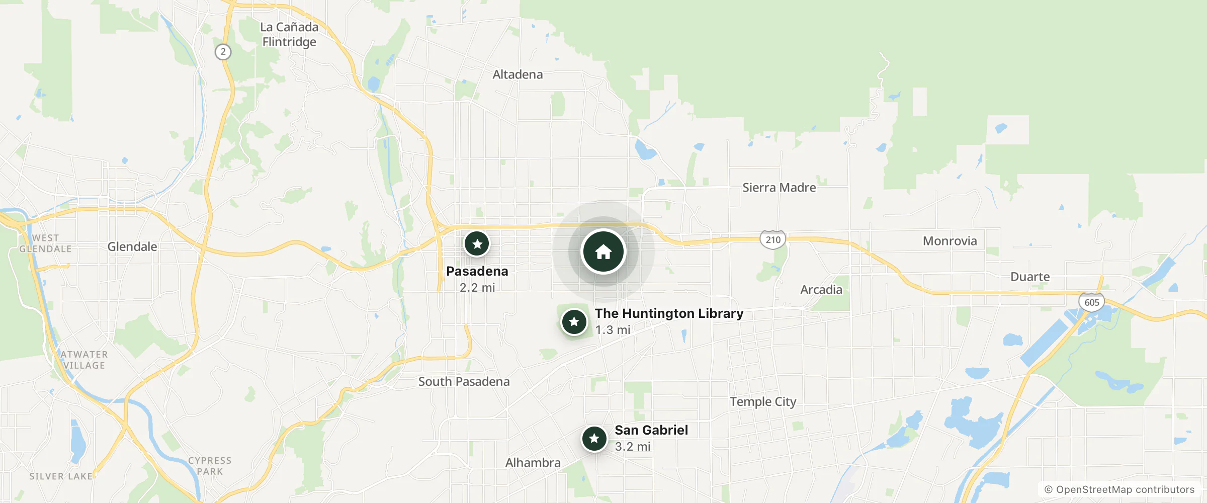 Map of Ramada by Wyndham Pasadena and nearby The Huntington Library, Pasadena and San Gabriel