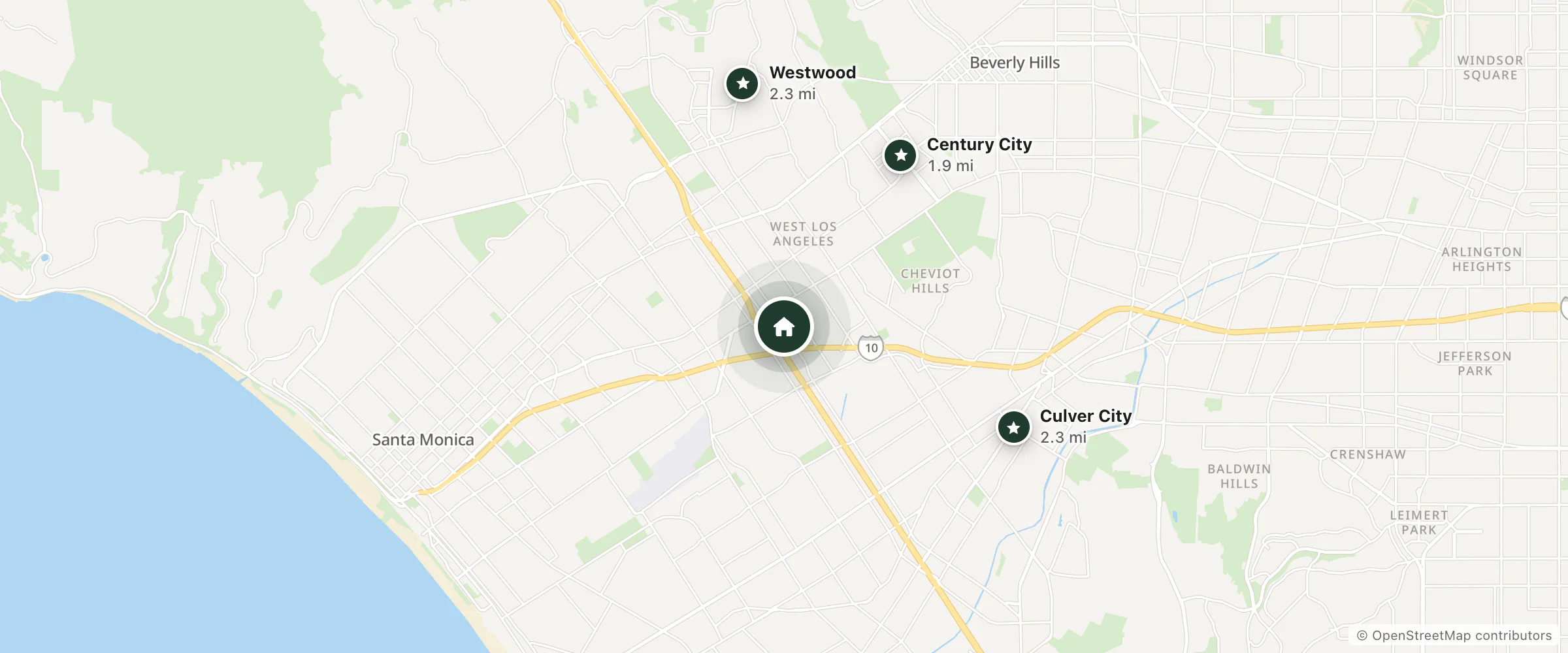 Map of Best Western Royal Palace Inn & Suites and nearby Century City, Westwood and Culver City