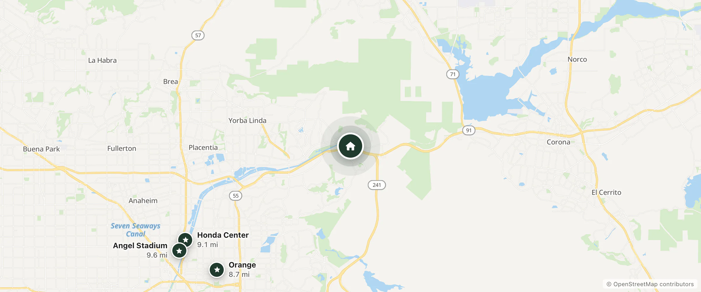 Map of Extended Stay America - Orange County - Yorba Linda and nearby Orange, Honda Center and Angel Stadium