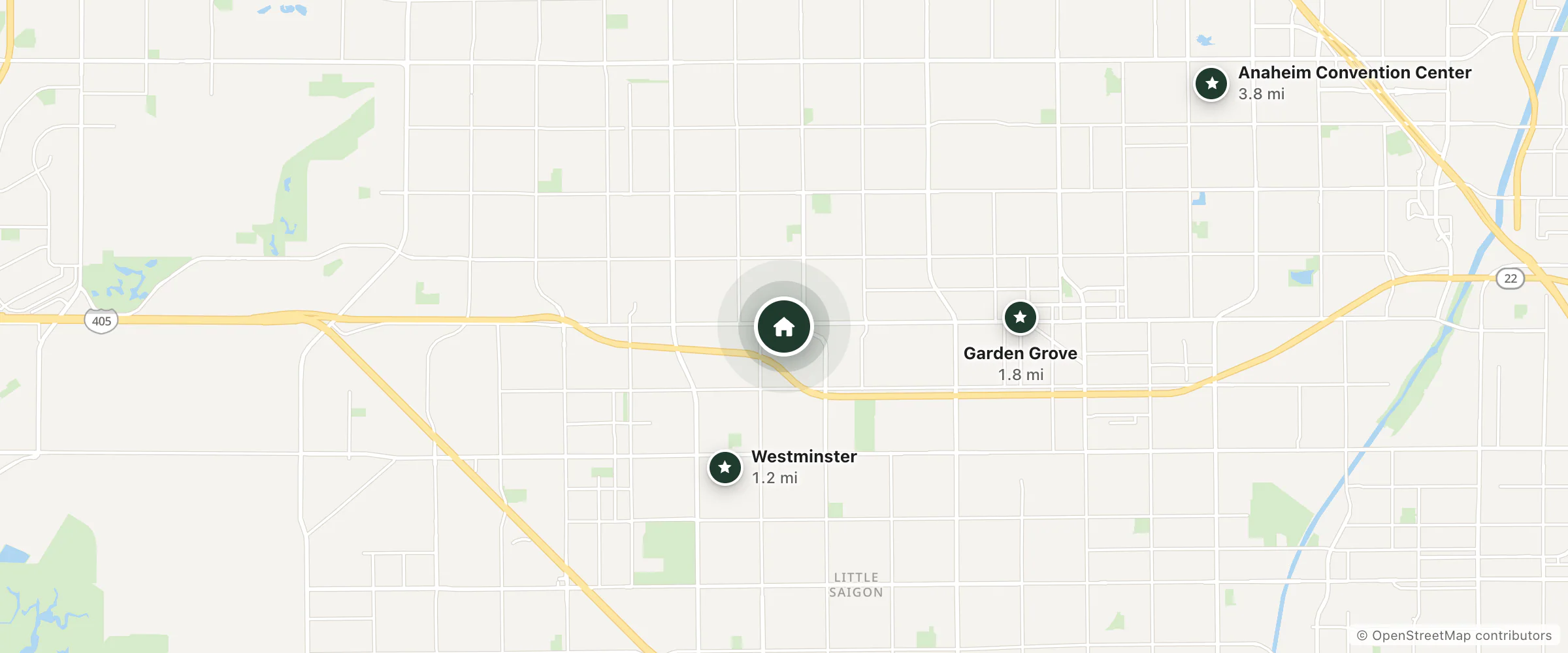 Map of La Casa Motel Garden Grove and nearby Westminster, Garden Grove and Anaheim Convention Center