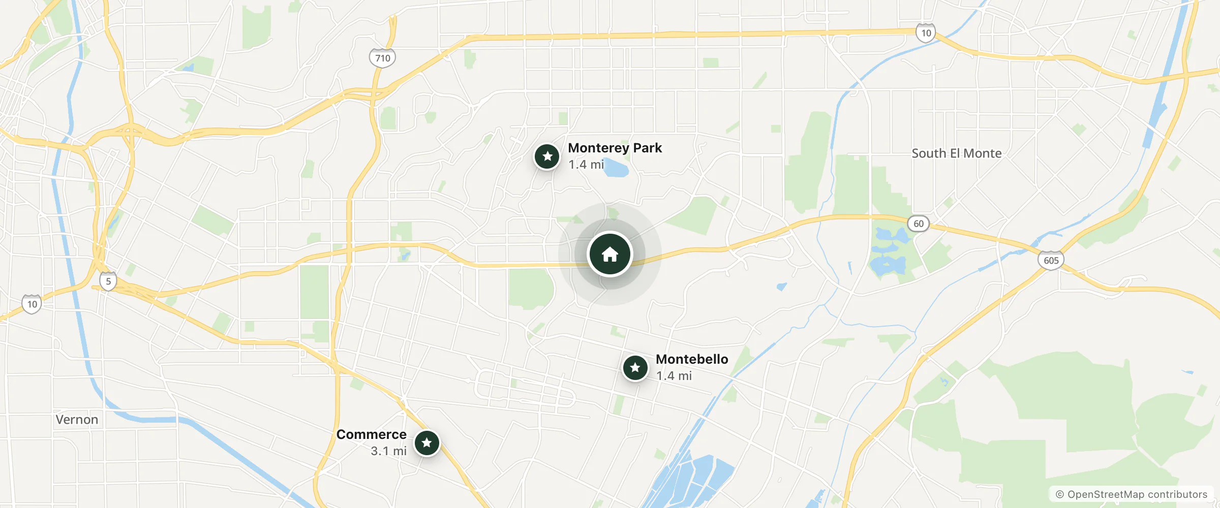 Map of Best Western Markland Hotel and nearby Montebello, Monterey Park and Commerce