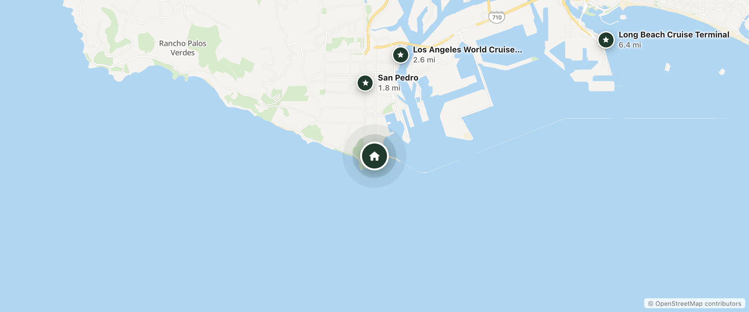 Map of Pacific Inn and Suites and nearby San Pedro, Los Angeles World Cruise Center and Long Beach Cruise Terminal