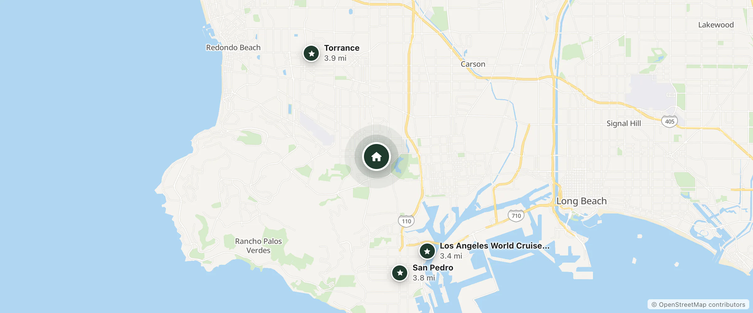 Map of Colony motel and nearby Los Angeles World Cruise Center, San Pedro and Torrance