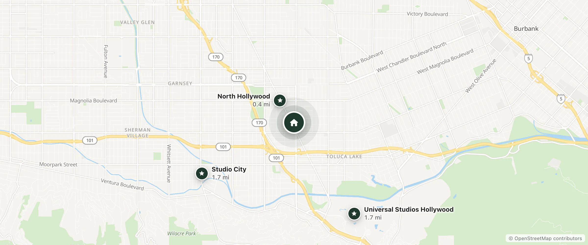 Map of Colony Inn and nearby North Hollywood, Studio City and Universal Studios Hollywood