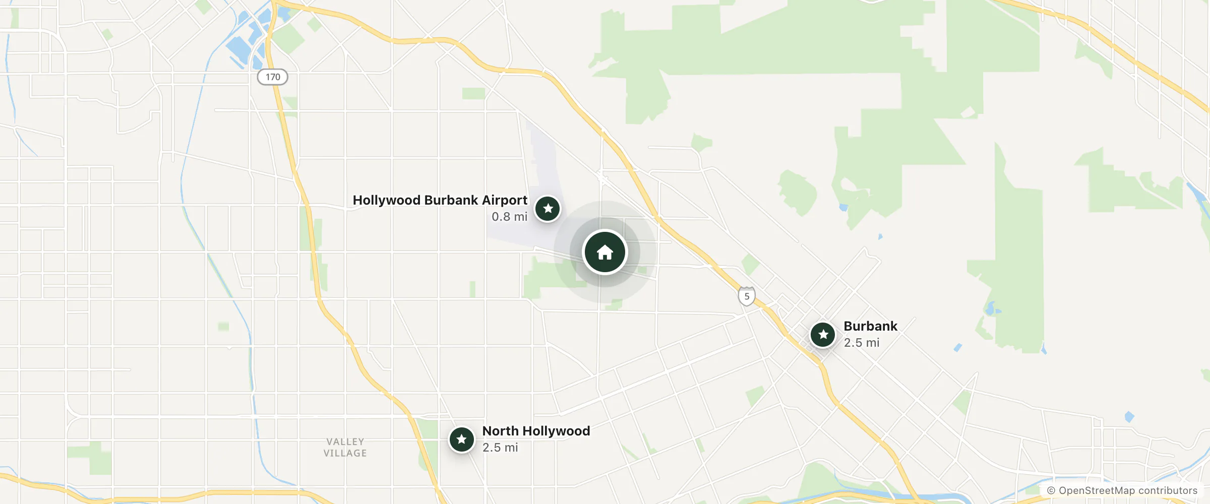 Map of Los Angeles Marriott Burbank Airport and nearby Hollywood Burbank Airport, Burbank and North Hollywood