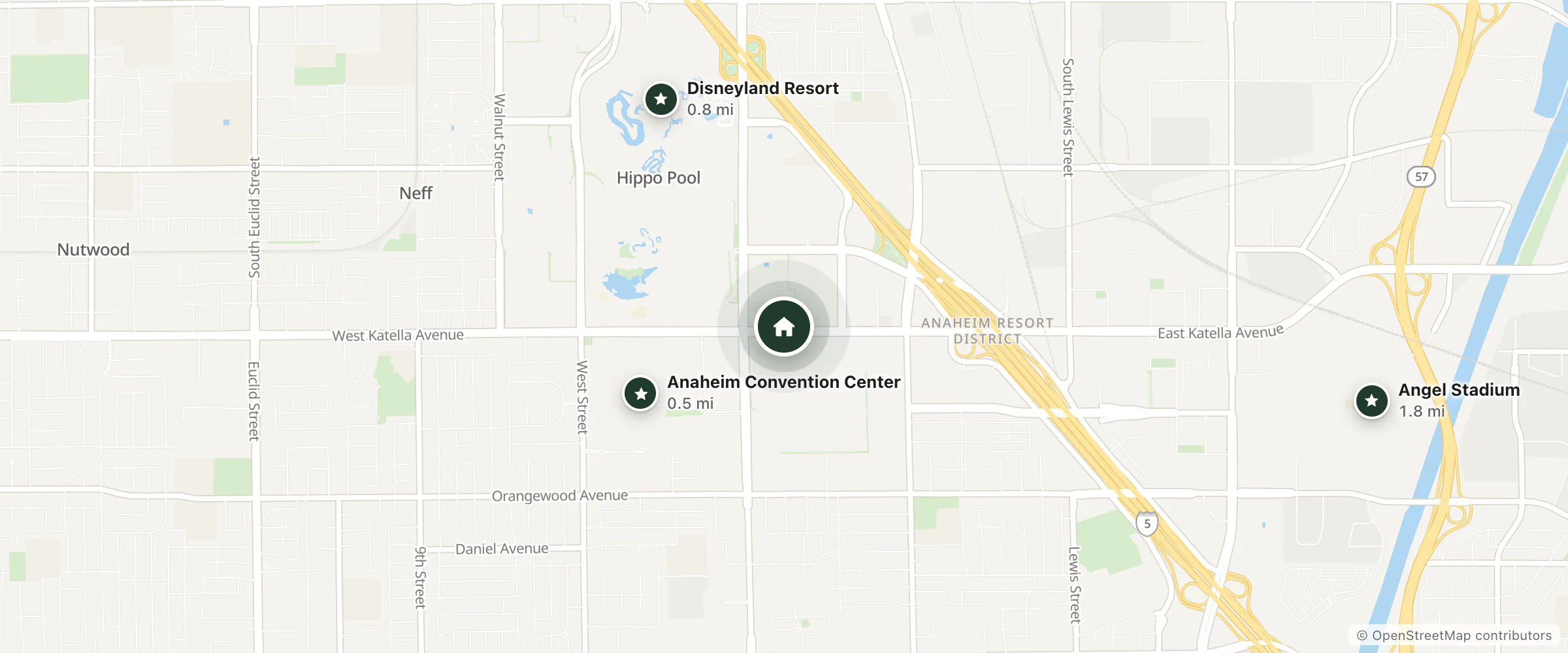 Map of Americas Best Value Inn & Suites Anaheim Convention Center and nearby Anaheim Convention Center, Disneyland Resort and Angel Stadium