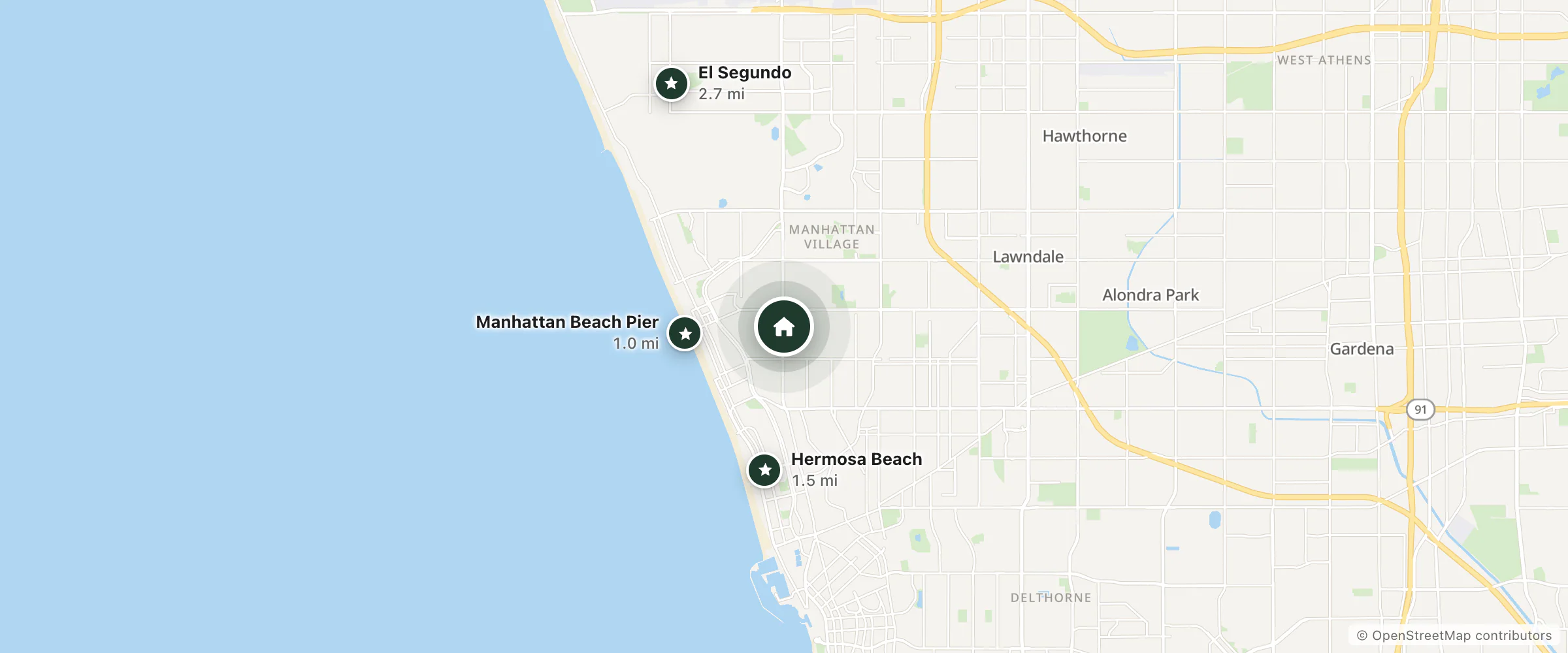 Map of The Wave Hotel and nearby Manhattan Beach Pier, Hermosa Beach and El Segundo