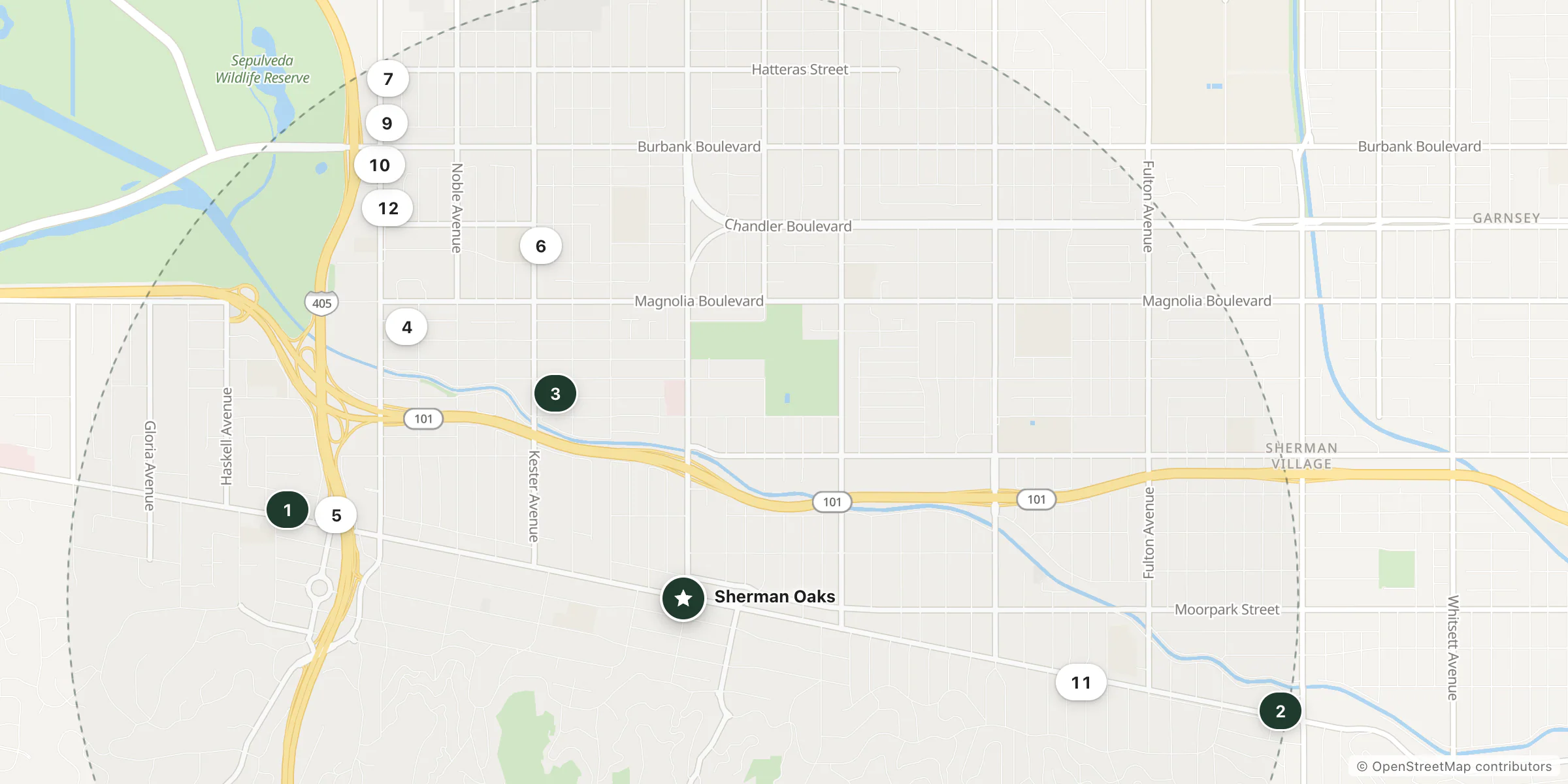 Map of hotels near Sherman Oaks