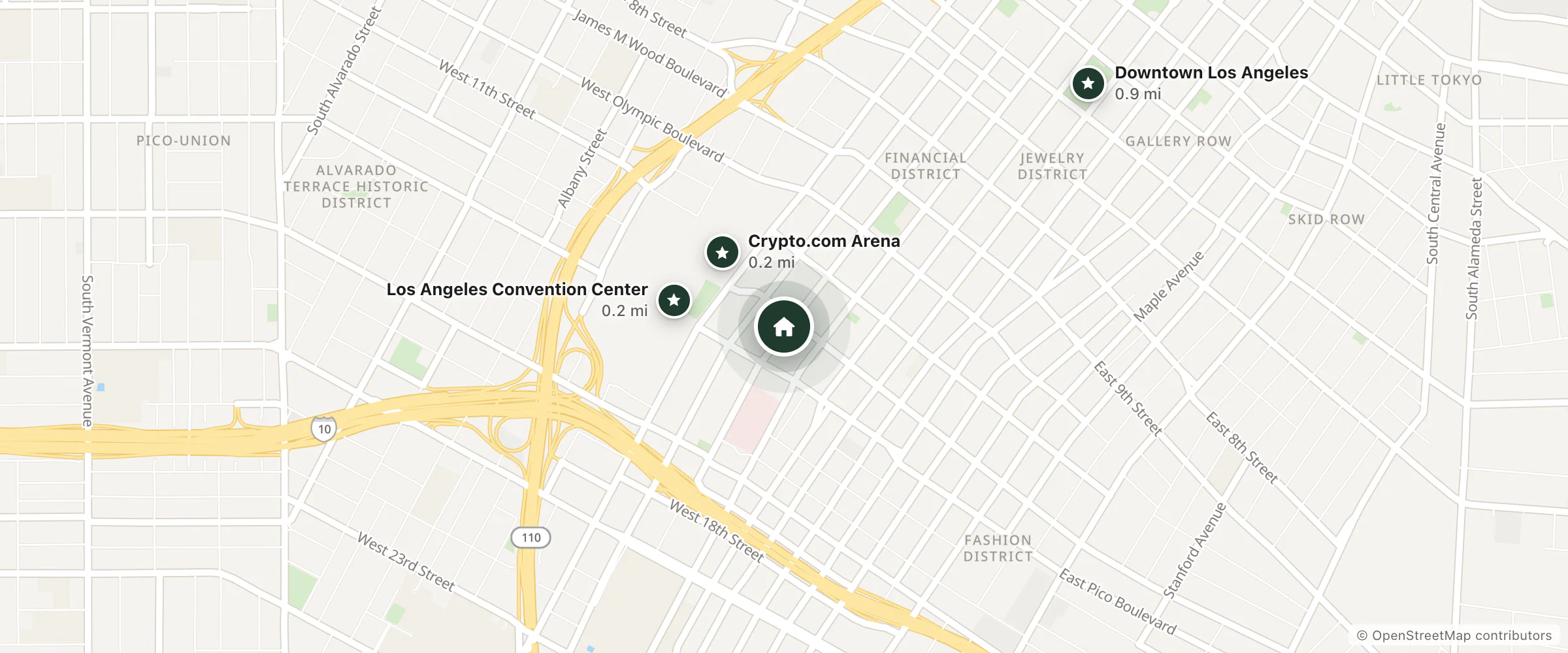 Map of Level Los Angeles - Downtown Flower and nearby Crypto.com Arena, Los Angeles Convention Center and Downtown Los Angeles