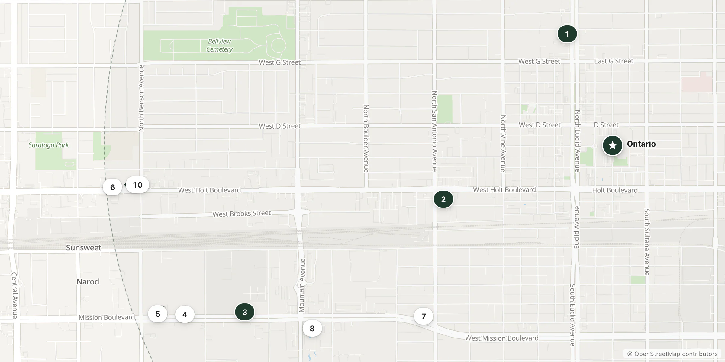 Map of hotels near Ontario