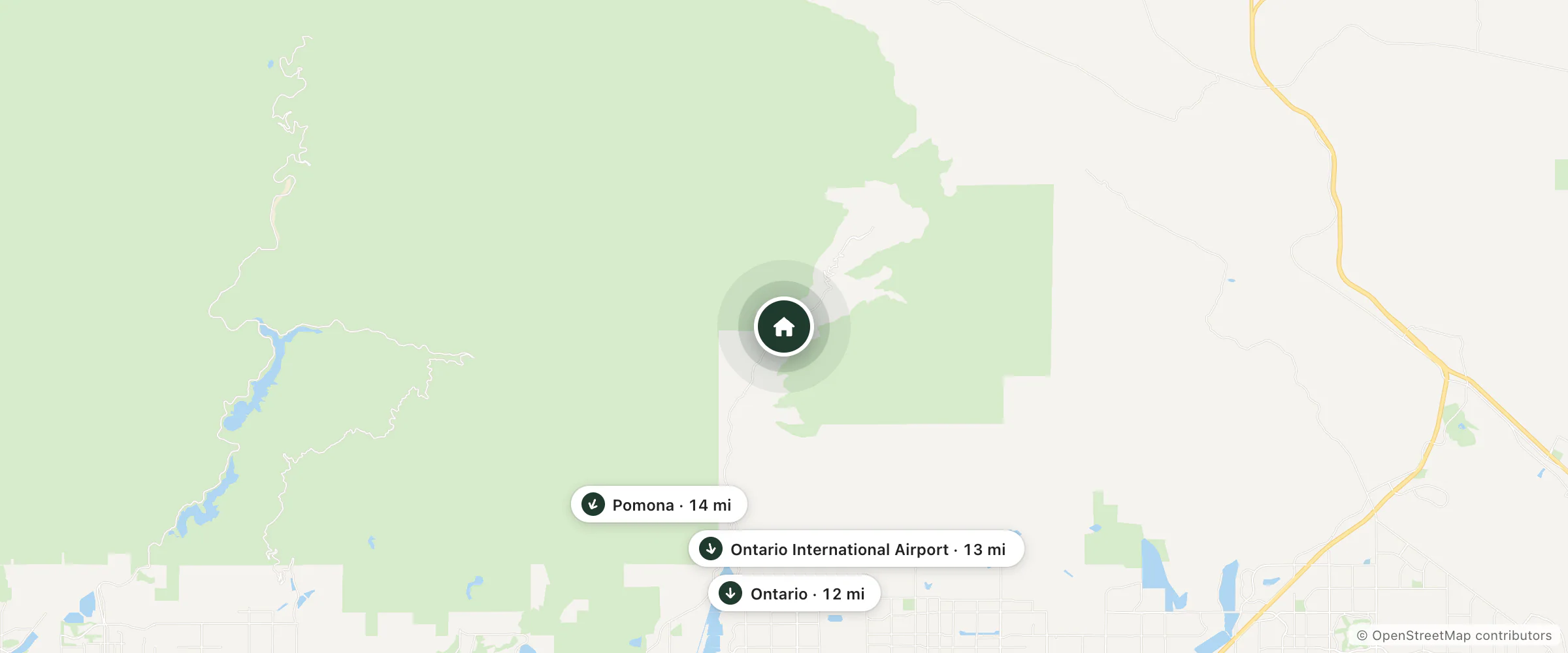 Map of Buckhorn Motel and nearby Ontario, Ontario International Airport and Pomona