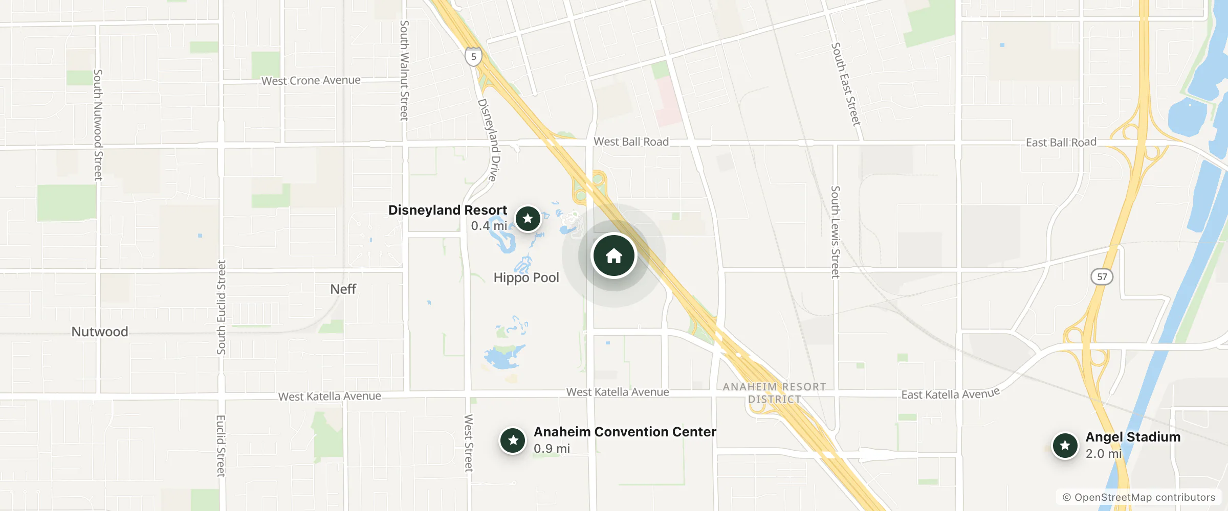 Map of Fairfield by Marriott Anaheim Resort and nearby Disneyland Resort, Anaheim Convention Center and Angel Stadium