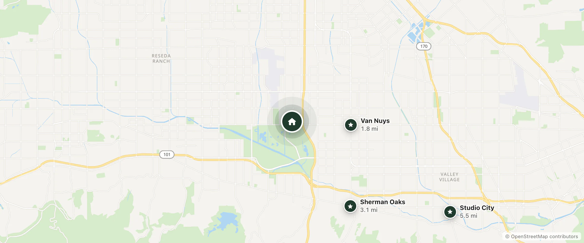 Map of Hotel Couchafornia and nearby Van Nuys, Sherman Oaks and Studio City