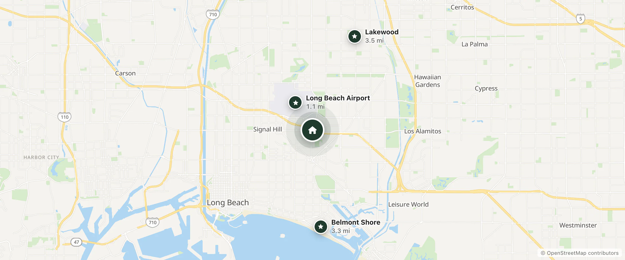 Map of Staybridge Suites Long Beach Airport by IHG and nearby Long Beach Airport, Belmont Shore and Lakewood