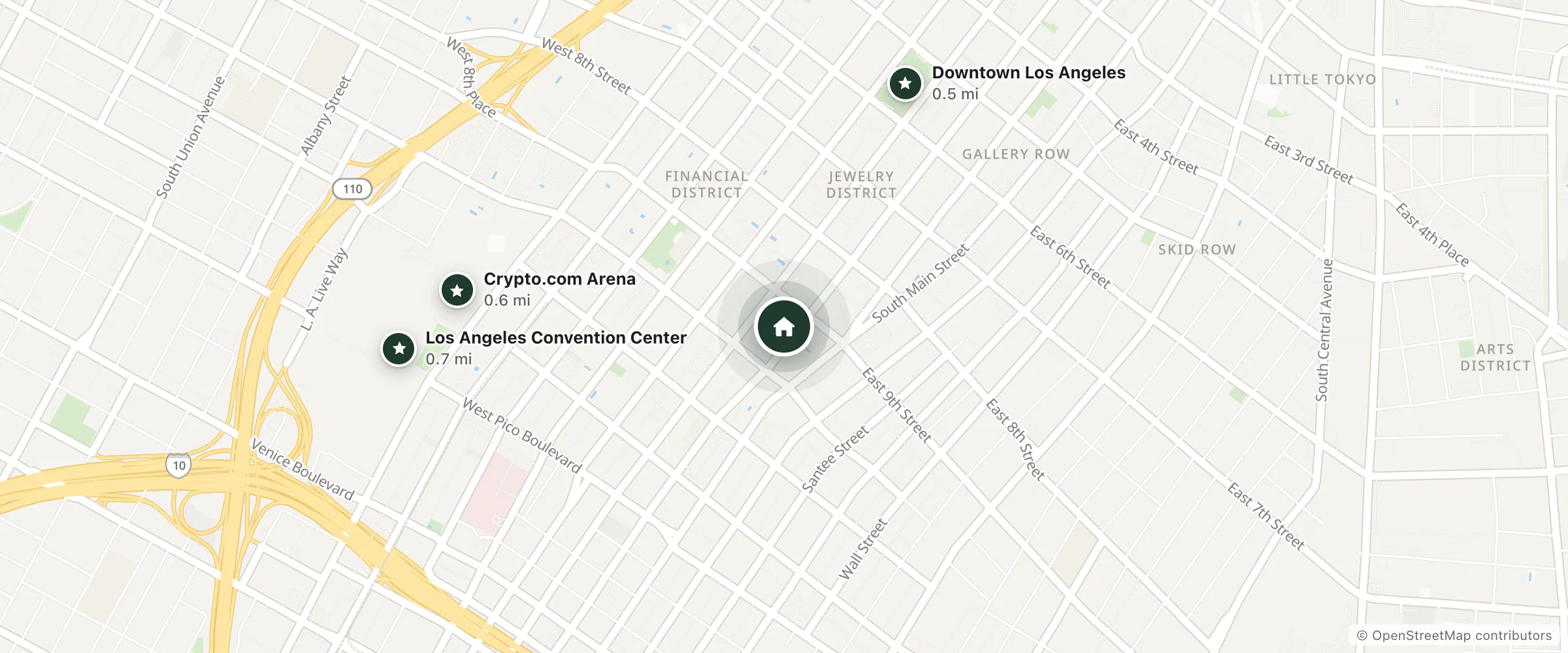 Map of Stile Downtown Los Angeles By Kasa and nearby Downtown Los Angeles, Crypto.com Arena and Los Angeles Convention Center